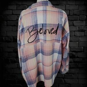 Custom Button-Up Flannel Jacket, Cottagecore Beloved Love Shirt Coat -1X/2X